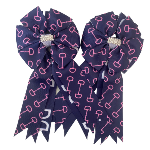 Show Bows: Snaffles Double Navy/Pink • NEW