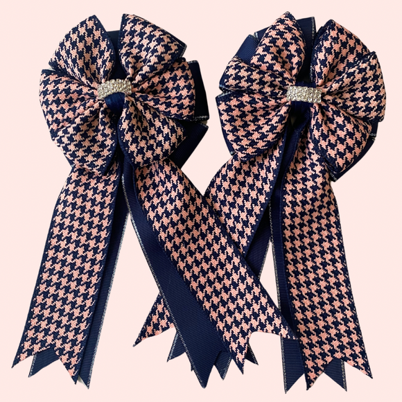 * Show Bows: Houndstooth Navy/Pink ~ NEW!
