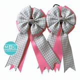* Show Bows: Gray Houndstooth on Bubblegum Swiss Dot
