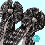 * Show Bows: Gray Plaid on Dove Swiss Dot 🩶