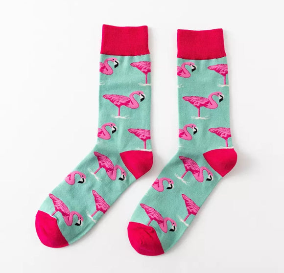 💝 Crew Socks: Flamingos ~ Mint/Hot Pink