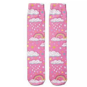 💝 Socks: Rainbow Rain Clouds Hot Pink