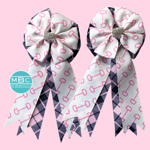 * Show Bows: Snaffle Pink/White on Pink/Black Plaid • NEW