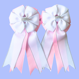 Show Bows: White on Pink Swiss Dot