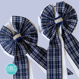 * Show Bows: Navy Plaid on White