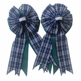 Show Bows: Navy Plaid on Emerald Swiss Dot