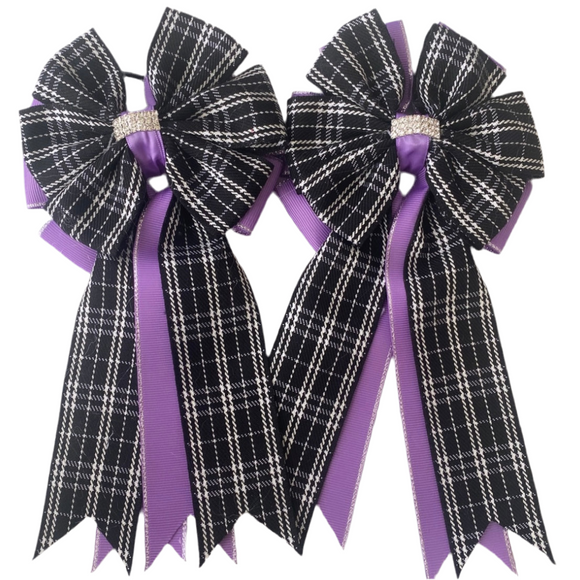 Show Bows: Black Plaid on Amethyst