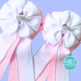 Show Bows: White on Pink Swiss Dot