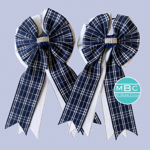 * Show Bows: Navy Plaid on White