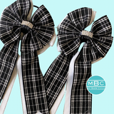 Show Bows: Black Plaid on White
