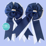 Show Bows: Navy Swiss Dot on White