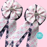 * Show Bows: Snaffle Pink/White on Pink/Black Plaid • NEW