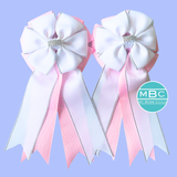 Show Bows: White on Pink Swiss Dot