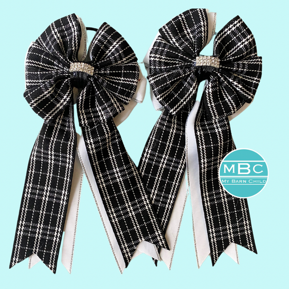 Show Bows: Black Plaid on White