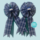 Show Bows: Navy Plaid on Emerald Swiss Dot