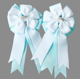 Show Bows: White on Sky Swiss Dot