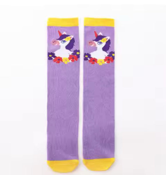 ❣️ Kids’ Socks: Unicorns Flowers Purple