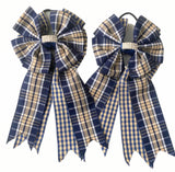 🩵 Show Bows: Navy/Tan Plaid Taffeta