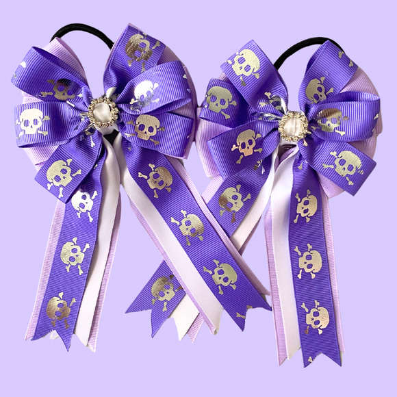 Show Bows: Purple w/Silver Metallic Skulls • CLEARANCE