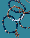 Arenas Tour Bracelet Stack Equestrian Navy/Rose Gold • NEW