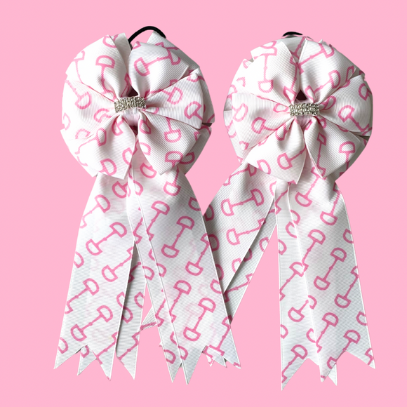 Show Bows: Snaffles - Double White/Pink