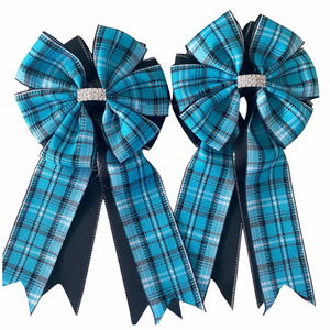 Show Bows: Turquoise Plaid on Black