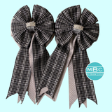 * Show Bows: Gray Plaid on Dove Swiss Dot 🩶