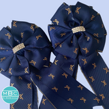 * Show Bows: Navy w/Metallic Gold Bow Print