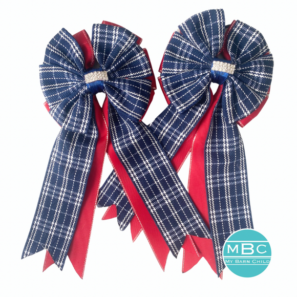 * Show Bows: Navy Plaid On Red