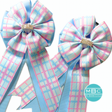 * Show Bows: Pink/Baby Blue Plaid