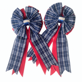 * Show Bows: Navy Plaid On Red