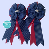 * Show Bows: Navy Swiss Dot on Red