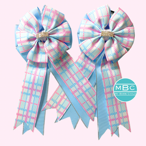 * Show Bows: Pink/Baby Blue Plaid