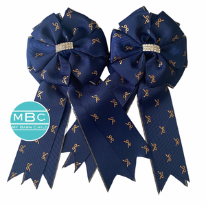 * Show Bows: Navy w/Metallic Gold Bow Print