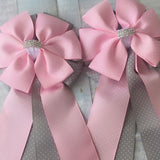 🫶 Show Bows: Pink & Gray Swiss Dot 💗 NEW