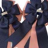 💝 Show Bows: Navy Swiss Dot on Vintage Pink