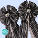 * Show Bows: Gray Plaid on Dove Swiss Dot 🩶