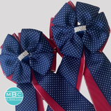 * Show Bows: Navy Swiss Dot on Red