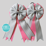 * Show Bows: Gray Houndstooth on Bubblegum Swiss Dot