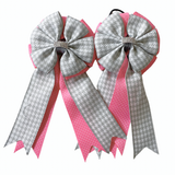 * Show Bows: Gray Houndstooth on Bubblegum Swiss Dot