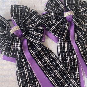 🫶 Show Bows: Black Plaid on Purple