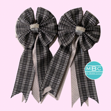 * Show Bows: Gray Plaid on Dove Swiss Dot 🩶