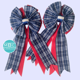 * Show Bows: Navy Plaid On Red