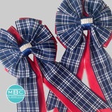 * Show Bows: Navy Plaid On Red