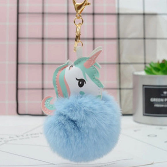 ✨ KeyChain / Bag Charm: Pom Pom Pets ~ Unicorn ~ Sassy ~ Blue