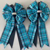 Show Bows: Turquoise Plaid on Black