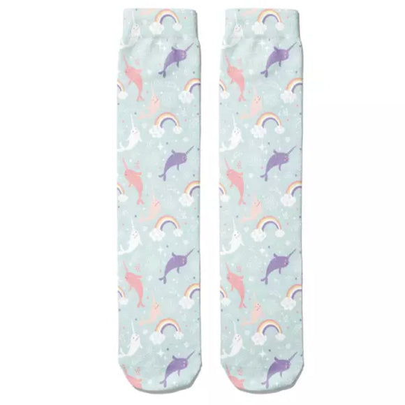 Socks: Narwhal Mint Rainbow