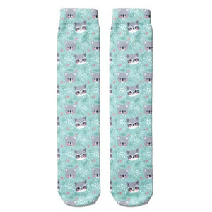 Socks: Raccoons And Bears Teal/Gray