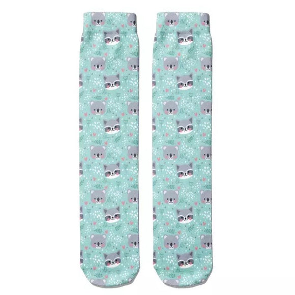 Socks: Raccoons And Bears Teal/Gray