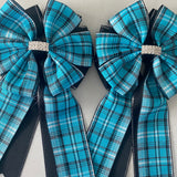 Show Bows: Turquoise Plaid on Black